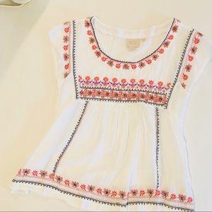 Anthropologie Embroidered Short Sleeve Top XS